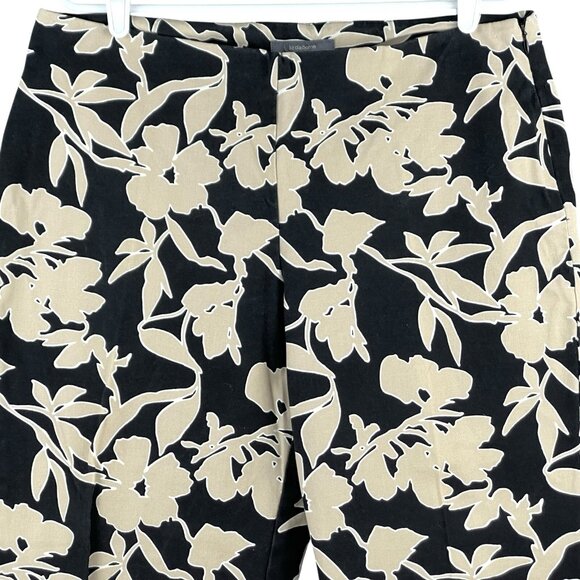 Liz Claiborne Women's Floral Black Tan Cropped Pants Size 14 Zip Side Mid Rise - Picture 3 of 12